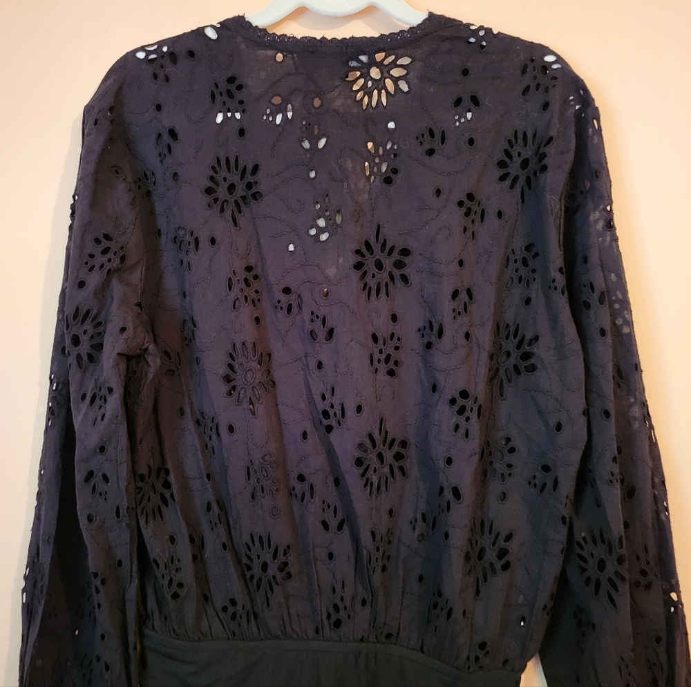 All Saints Black Amara Broderie Bodysuit, Eyelet Design, NWT, Size 6 - Picture 12 of 16